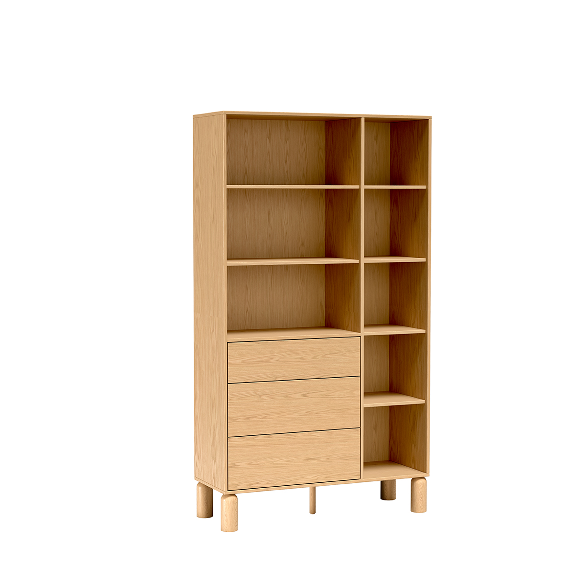 Regał Sanden 110 cm dąb bookmatch — widok z tyłu
