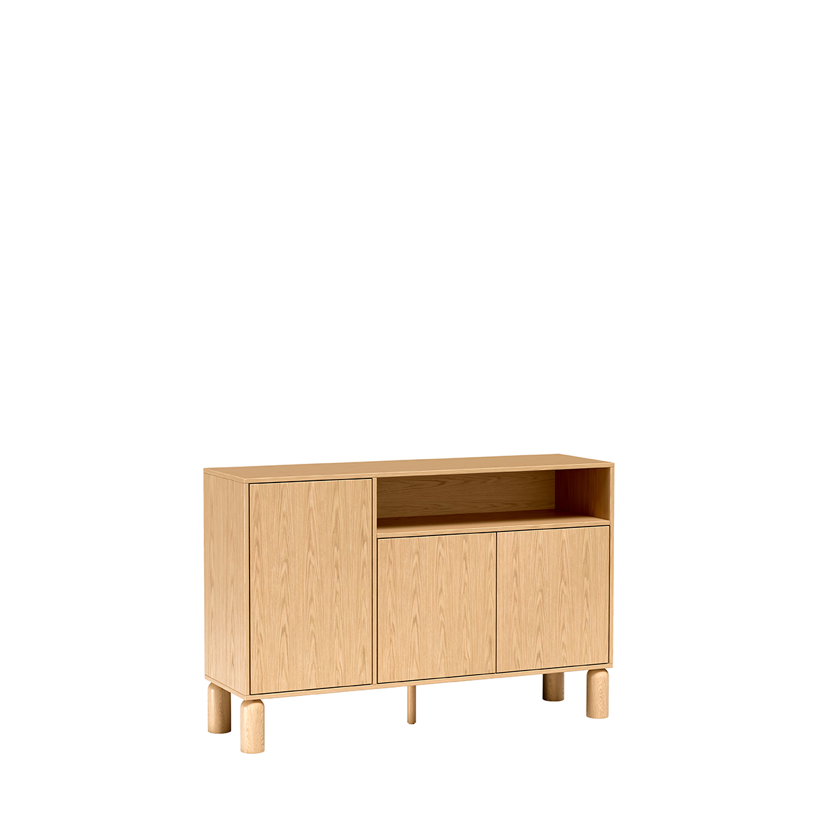 Komoda Sanden 140 cm dąb bookmatch — widok z tyłu